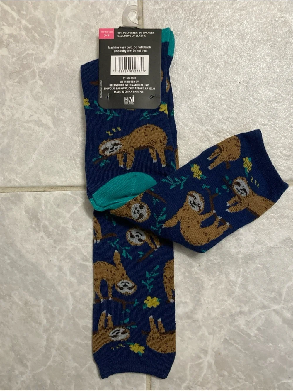 New with Tags Beverly Hills Polo Club Knee High SLOTH Socks Size 5-9